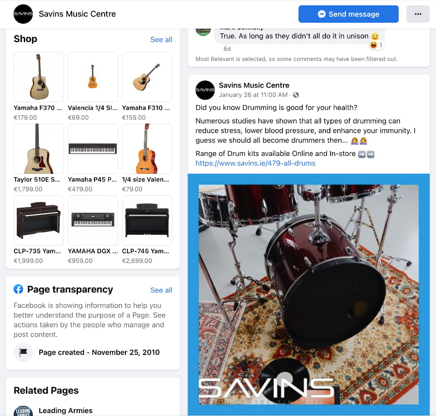 sample social page managment
